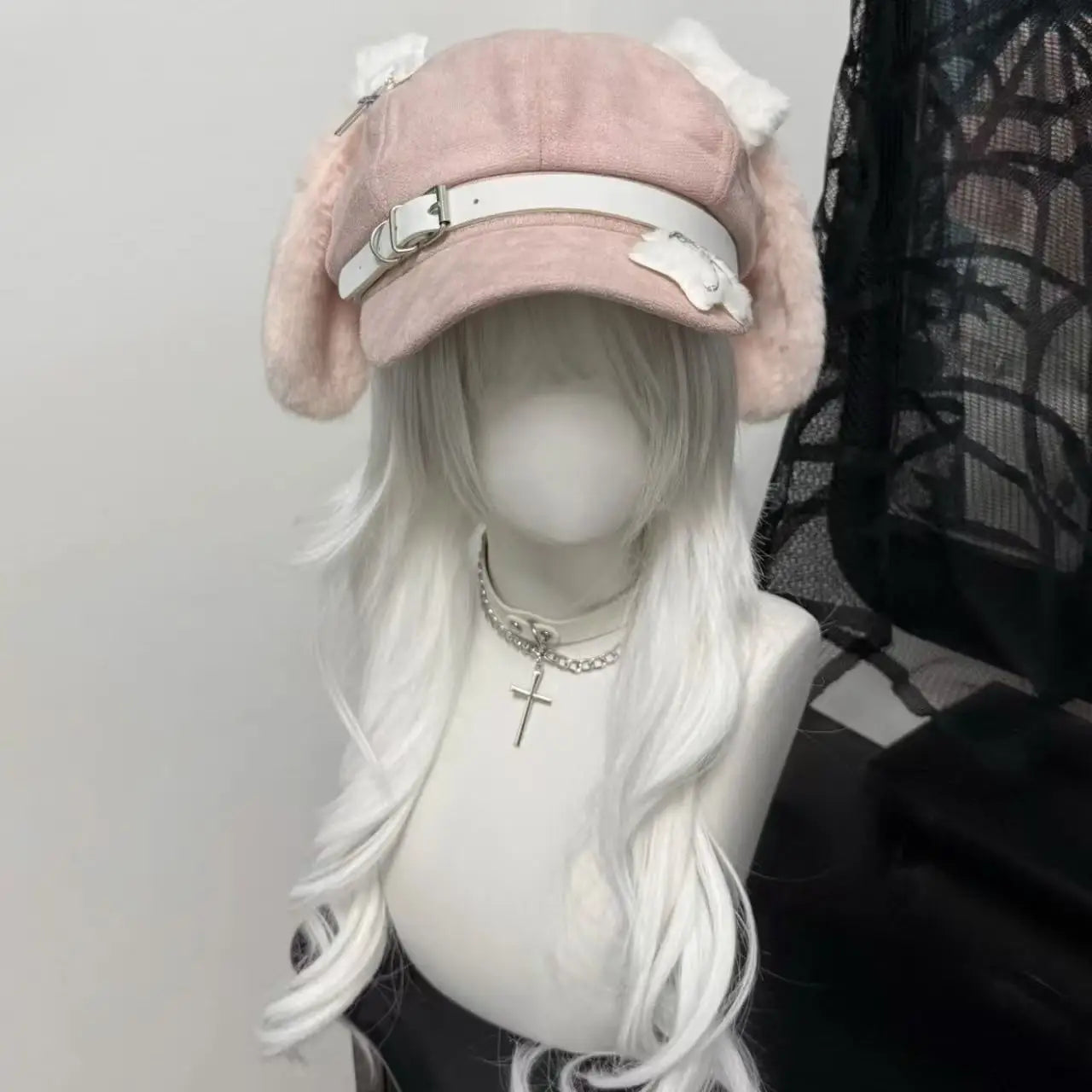 Bunny Ear Suede Newsboy Cap with Belt Buckle