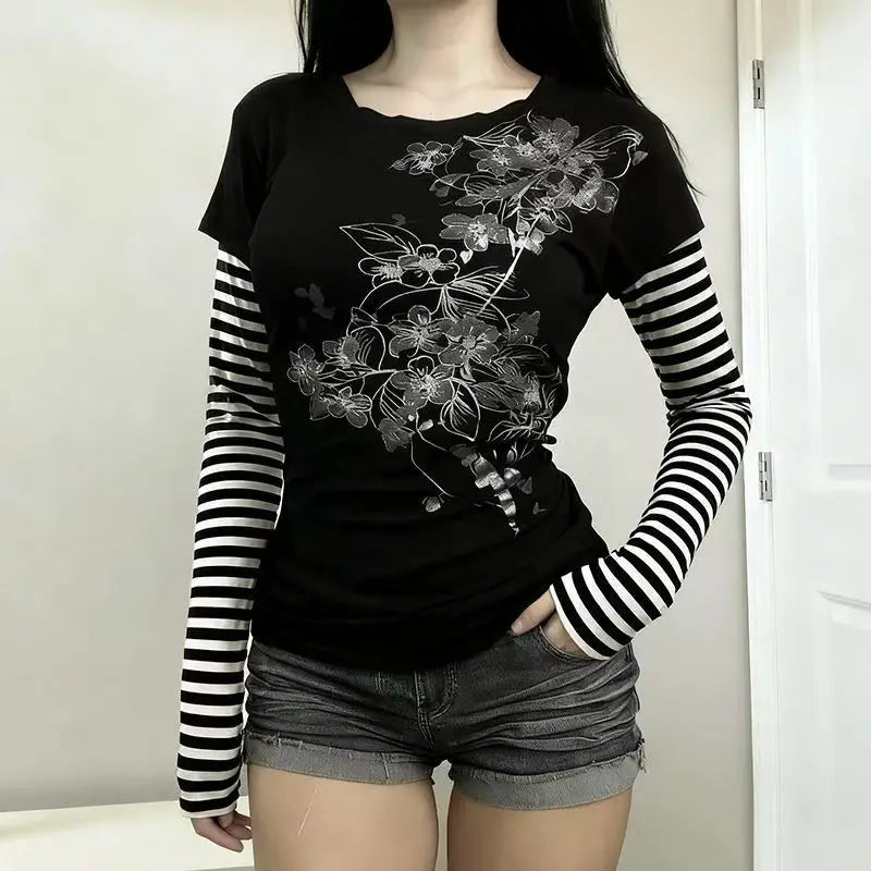 Striped Patchwork Punk T-Shirt - Tops & Dresses detail view 3 | Cute Splikes