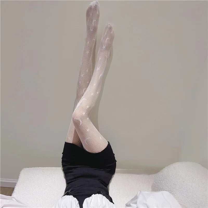JK Fishnet Tights (White & Black)