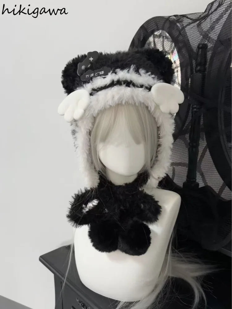 Cat Ear Knit Beanie with Angel Wings