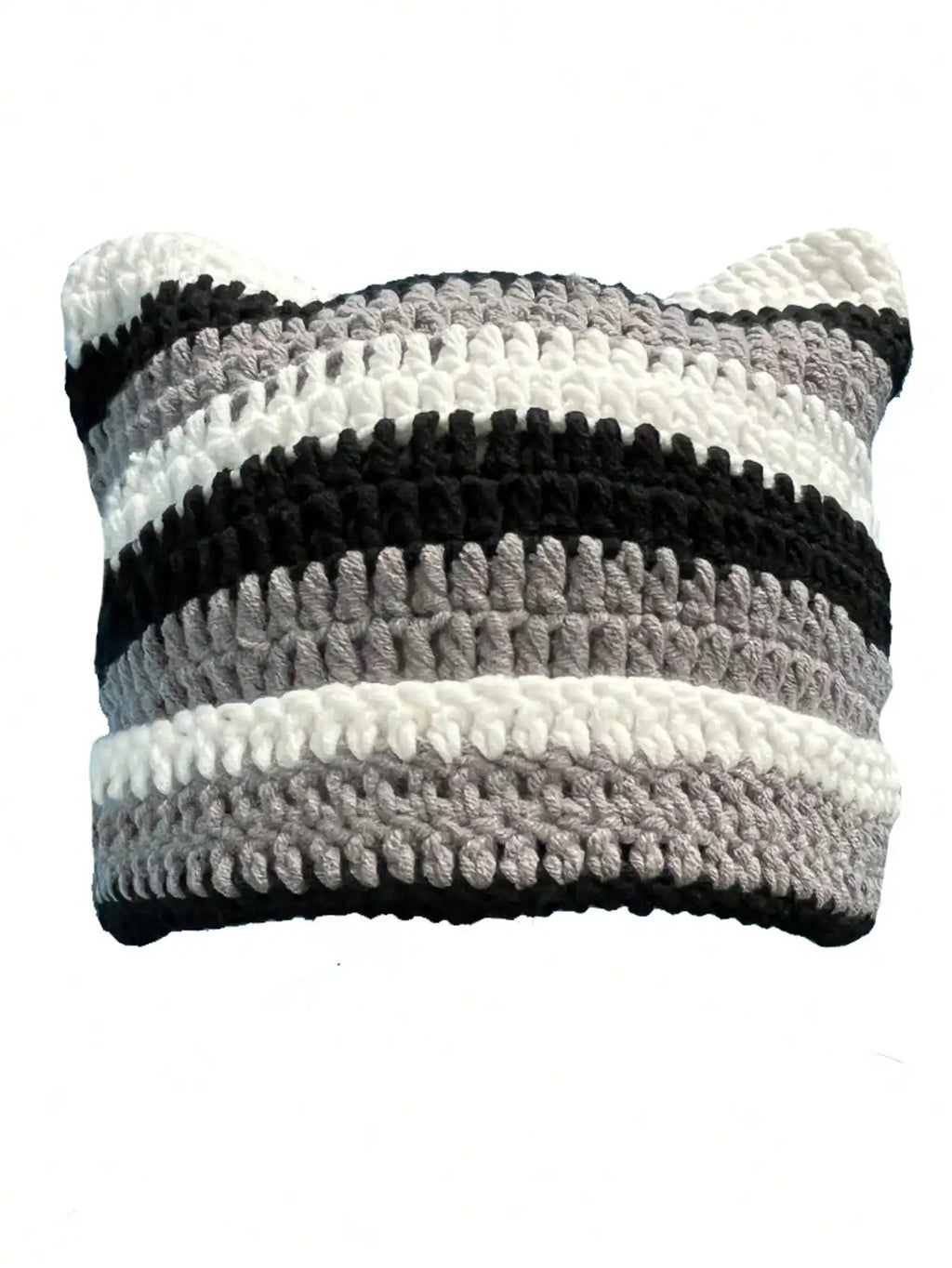 Striped Cat Ear Crochet Beanie