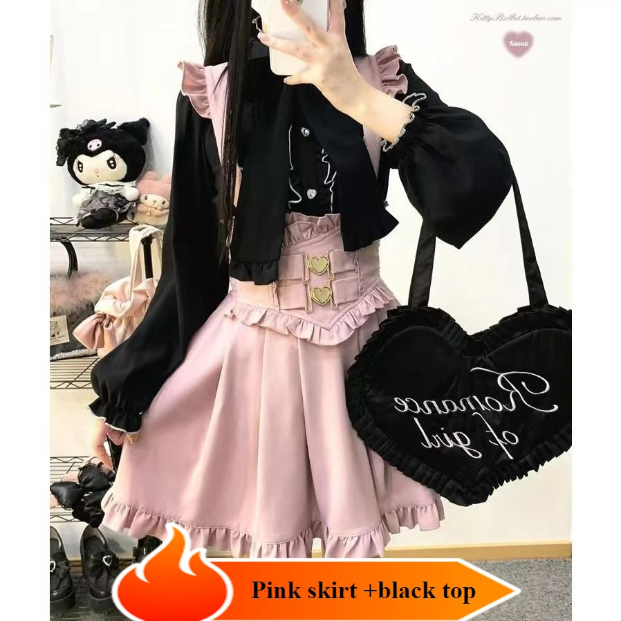Lolita Pinafore Suspender Skirt with Heart Bow