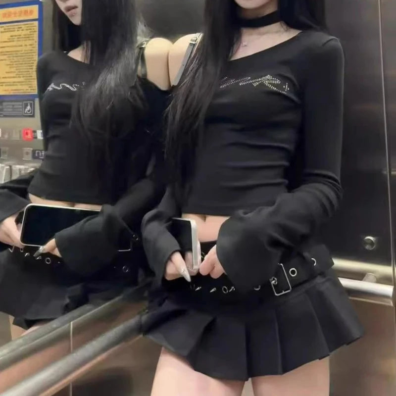 Double Belt Pleated Micro Mini Skirt