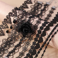 Gothic Lolita Black Lace short chain Choker Sexy Tassels Necklace Hollow out Big Rose Flower Punk Handmade Wedding Jewel - AltBrat