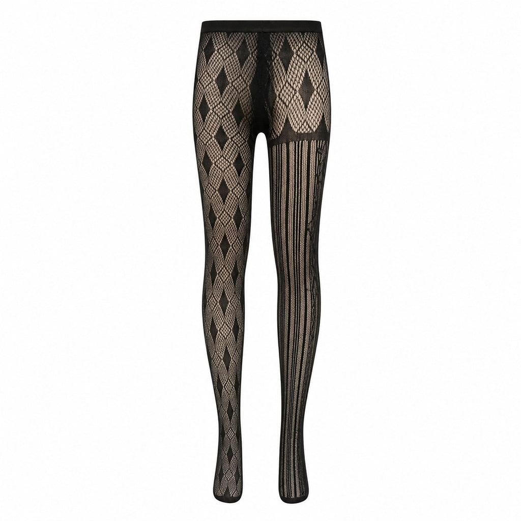 Patterned Fishnet Lace Tights (Diamond & Stripe) - AltBrat