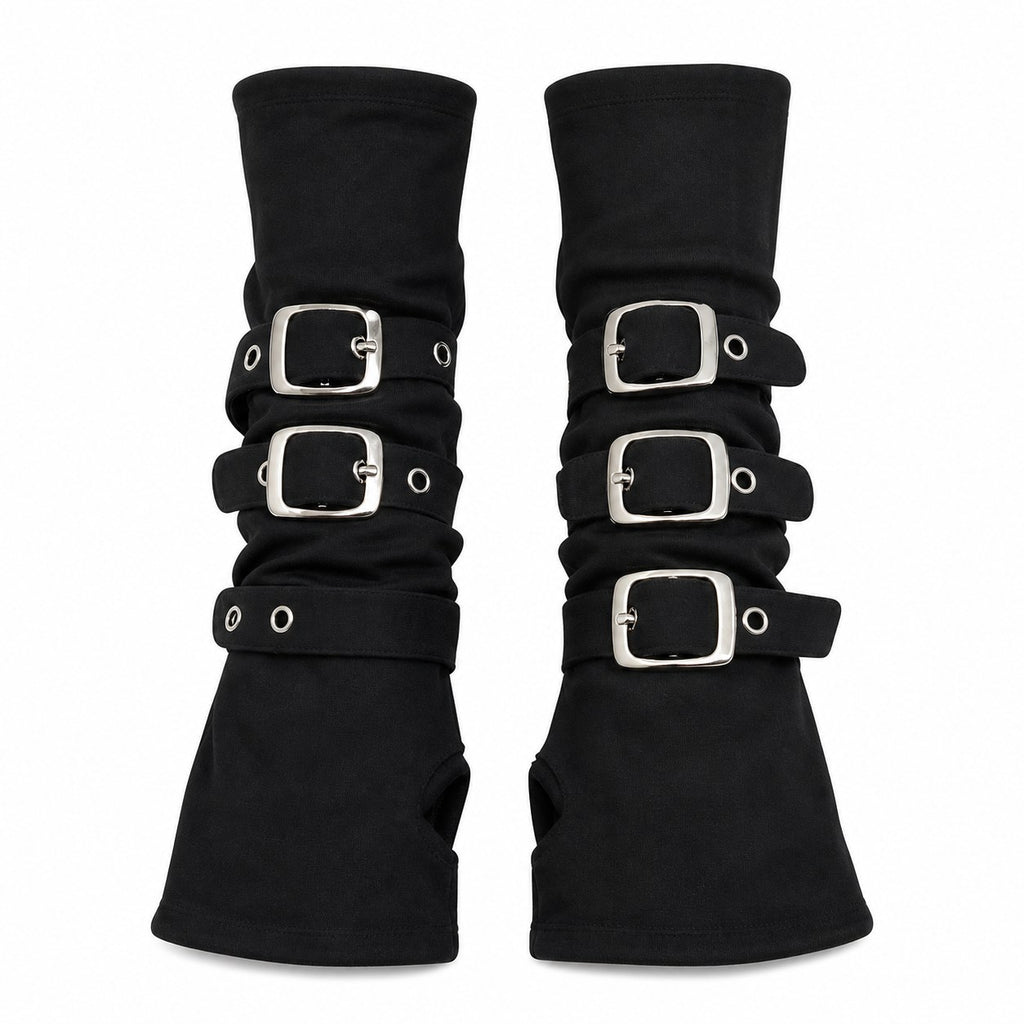 Metal Buckle Strap Fingerless Arm Sleeves - AltBrat