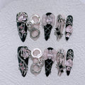 Long Stiletto Press on Fake Nails Blue Heart Diamond Bow Decoration False Nail Y2K Fashion Artificial Nail Handmade Acry - AltBrat