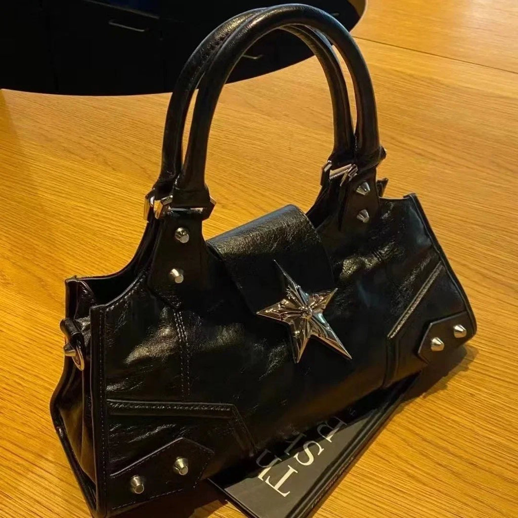Y2K Korean Gothic Star Girl Black Bag Aesthetic Vintage Fairy Grunge Punk Goth Purse Shoulder Handbags Bucket Tote Bags  - AltBrat