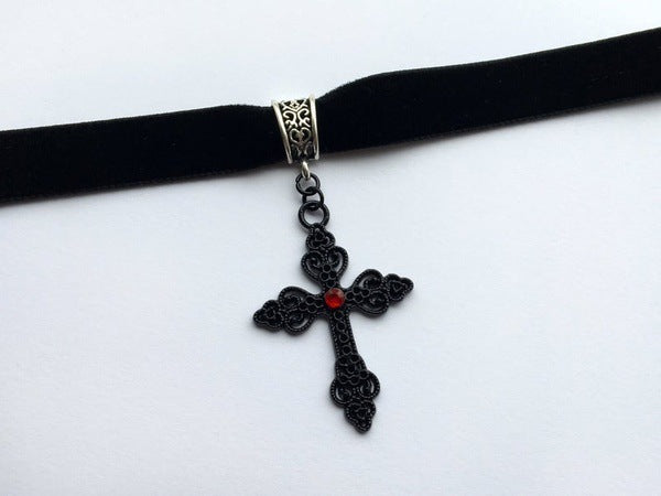 Cross Velvet Choker - Necklaces & Chokers detail view 2 | Cute Splikes