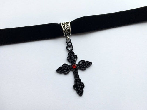 Cross Velvet Choker - Necklaces & Chokers detail view 2 | Cute Splikes
