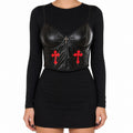 Faux Leather Red Cross Bustier Camisole Top - AltBrat