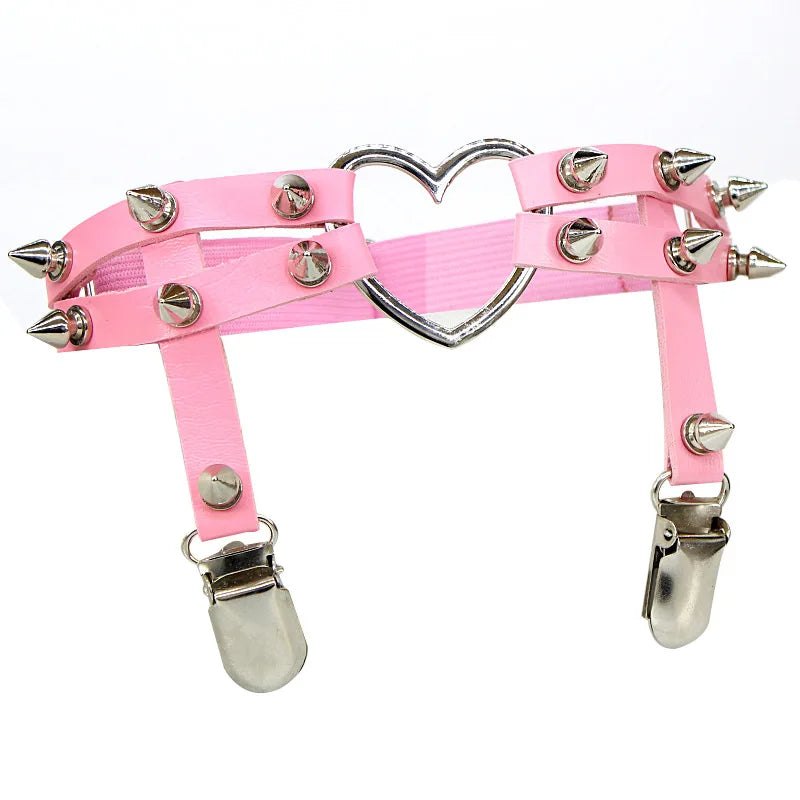 Women Elastic Pu Leather Leg Ring Garter Leglet Lingerie Belt Punk Heart Rivet Spike Thigh Goth Harajuku Harness Stockin - AltBrat