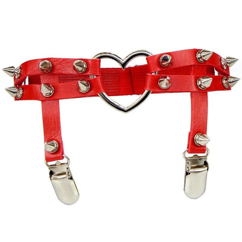 Punk Sexy Spike Garter Belt Rock Rivet Elastic Suspender Belt 2 Clips Harajuku Gothic Goth Studded Women Leglet Stocking - AltBrat
