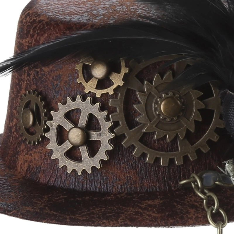 Steampunk Mini Top Hat Gothic Antique Gear Chains Flower Lace Hair Clip Tiny Bowler Victorian Costume Accessores - AltBrat
