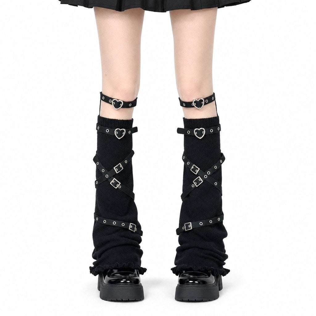 Heart Buckle Harness Knit Leg Warmers - AltBrat