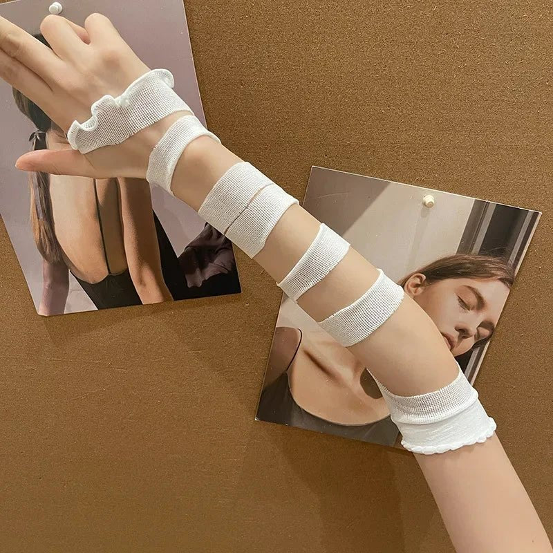 Women's Fingerless Bandage Gloves Retro JK Lolita Anime Concealing Hand Gloves Y2k Gothic Punk Hot Girl Ruffle Half-palm - AltBrat