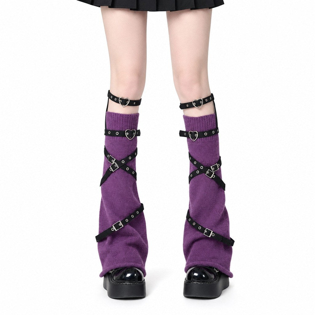 Buckle Harness Knit Flare Leg Warmers - AltBrat