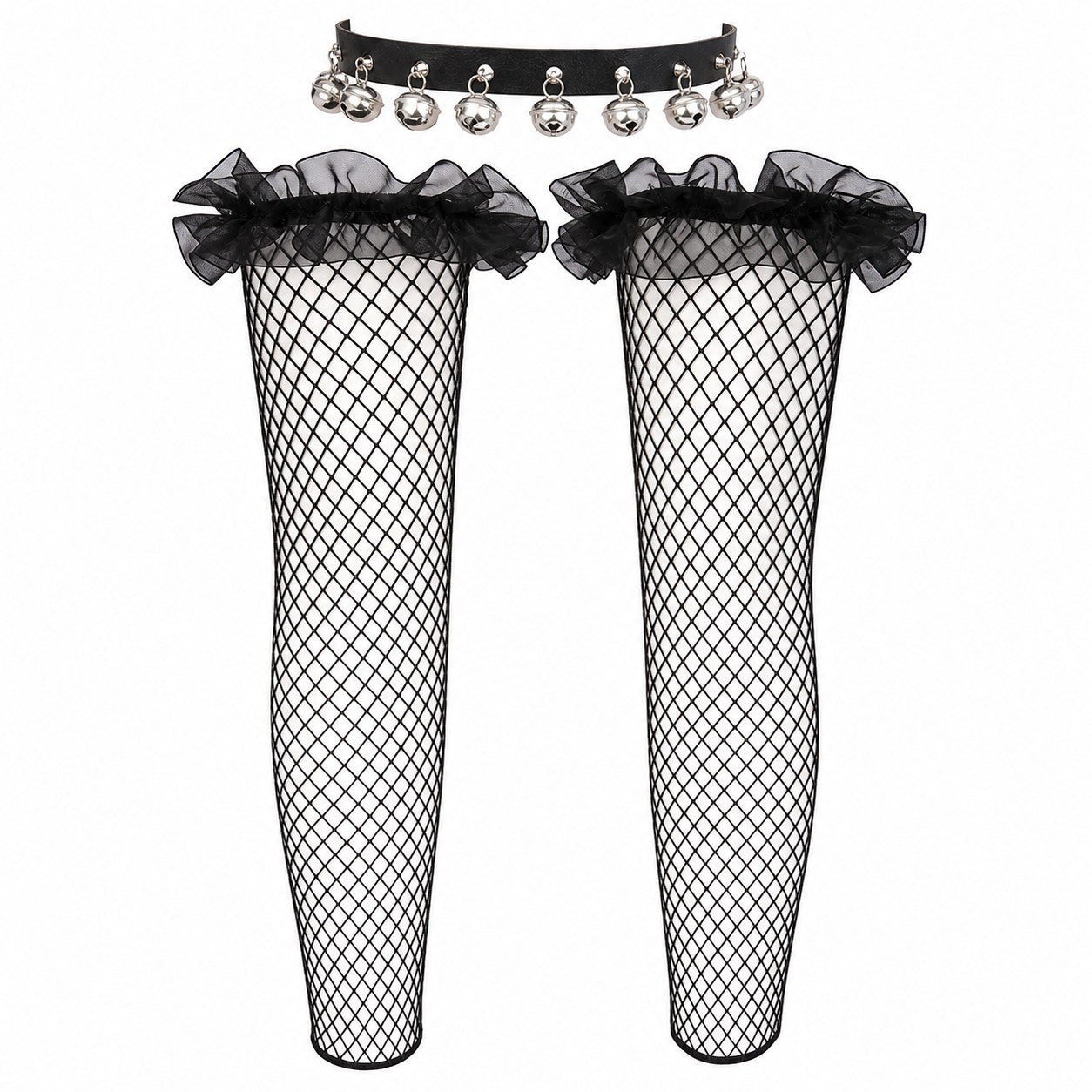 Black Leather Cat Bell Leg Garter - AltBrat