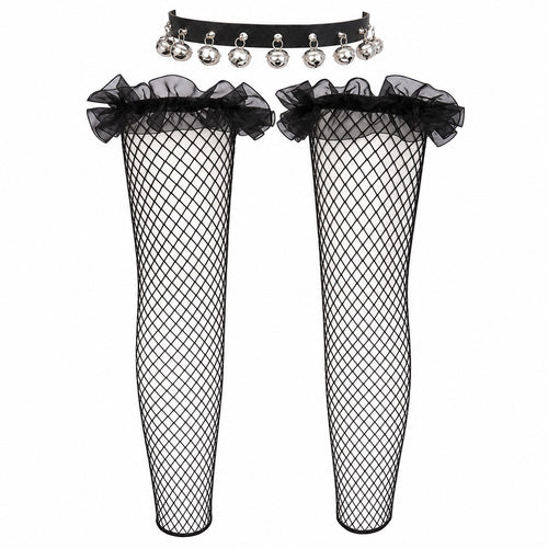 Black Leather Cat Bell Leg Garter - AltBrat