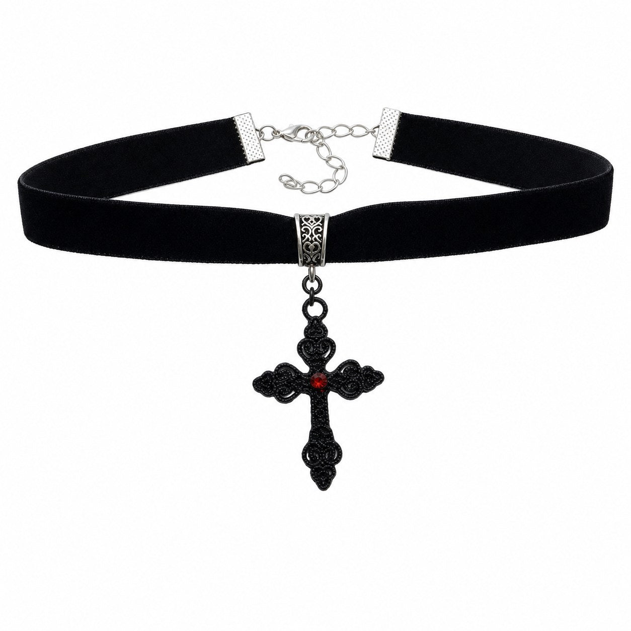 Black Velvet Choker with Filigree Cross - AltBrat