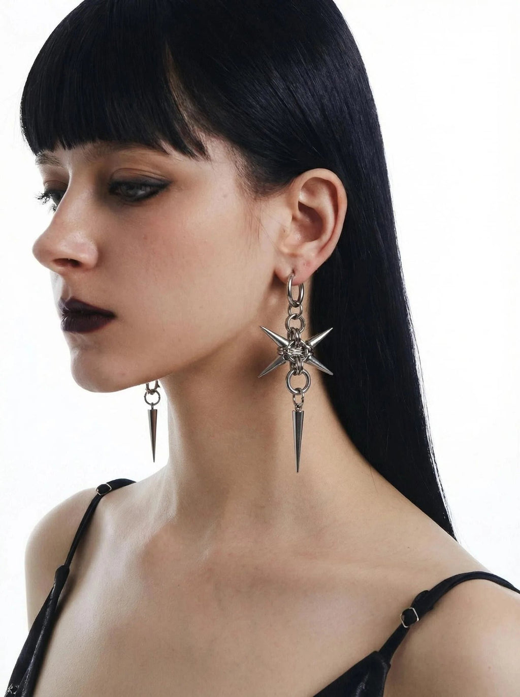 Gothic Stainless Steel Hoops Spike Piercing Long Dangle Earrings Handmade Punk y2k Chainmail Rivet Drop Earrings Rock Je - AltBrat