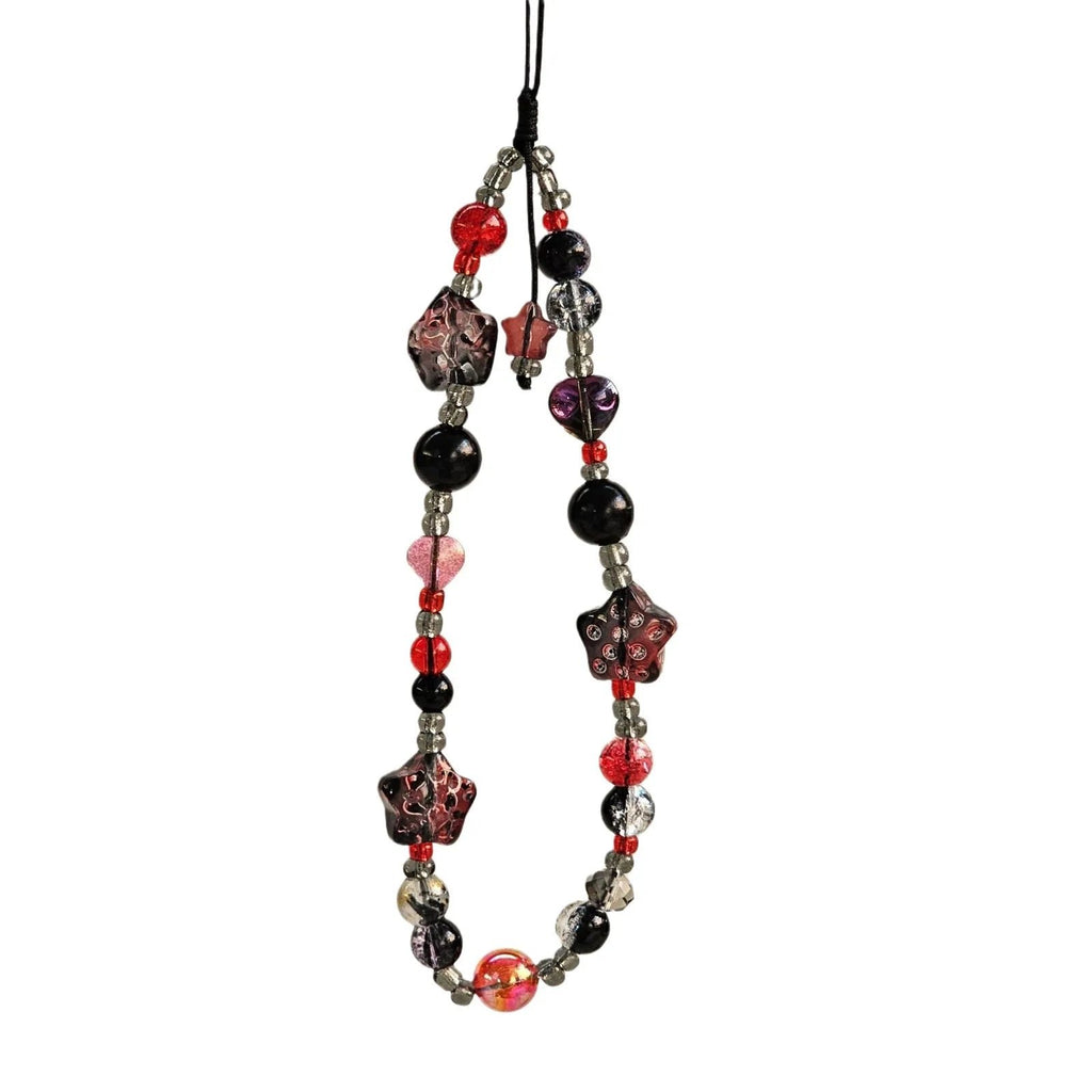 Gothic Black Red Star Mobile Phone Charm Wrist Strap Keychain Trendy Accessory for Cellphone Bag Lanyard Pendant - AltBrat