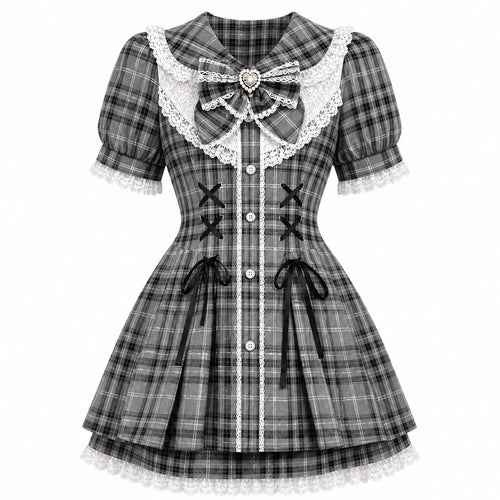 Bow Lace Dress Black Pink product - AltBrat