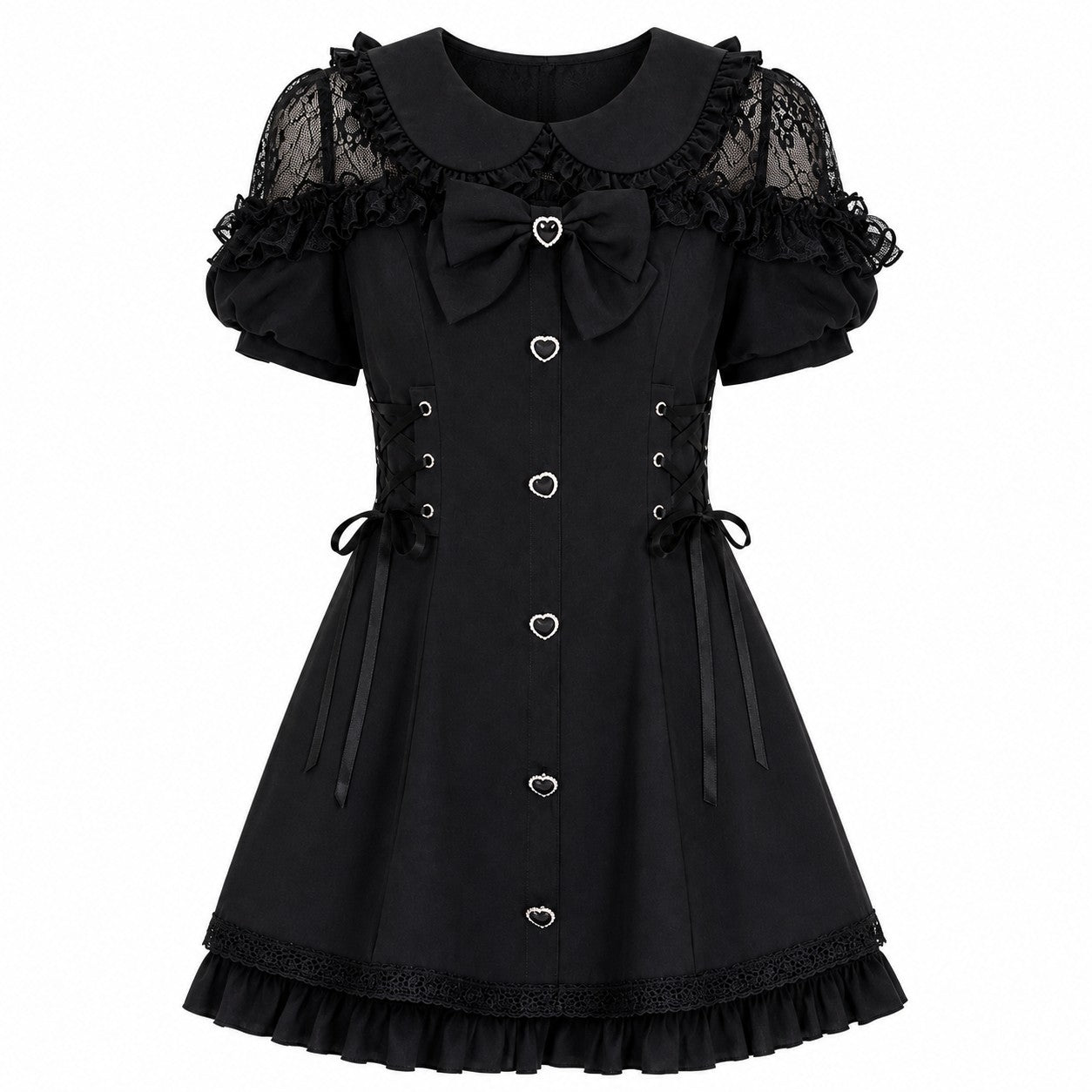 Bow Lace Heart Button Lolita Dress - AltBrat