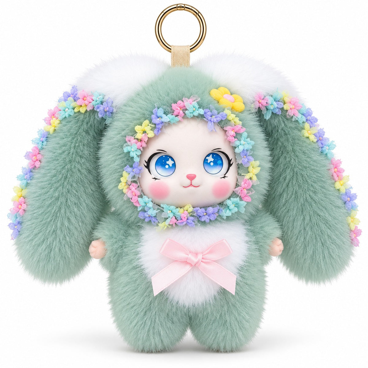 Fluffy Bunny Flower Crown Plush Keychain