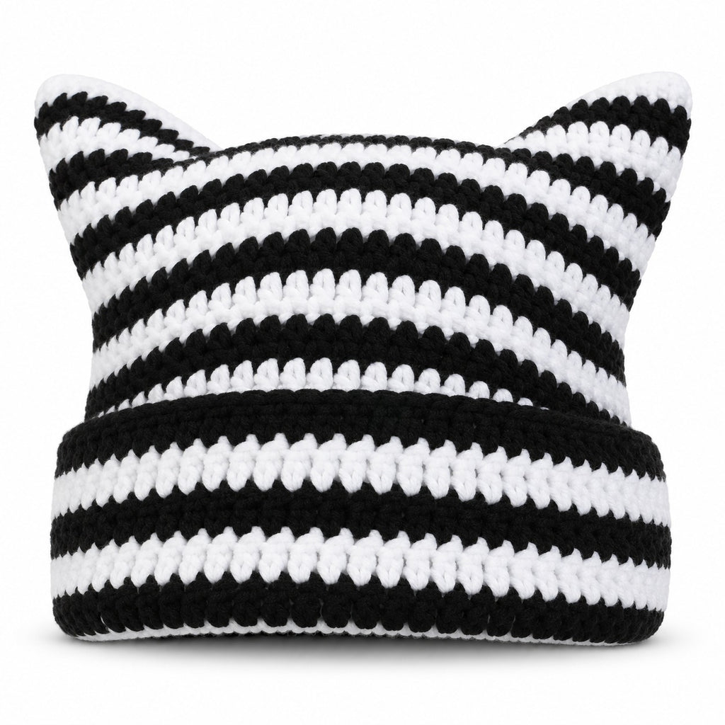Striped Cat Ear Crochet Beanie