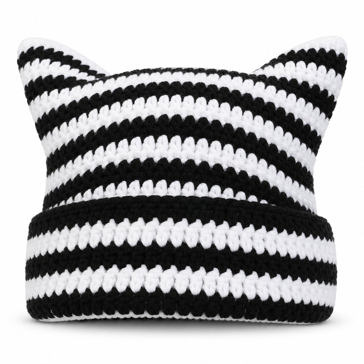 Striped Cat Ear Crochet Beanie