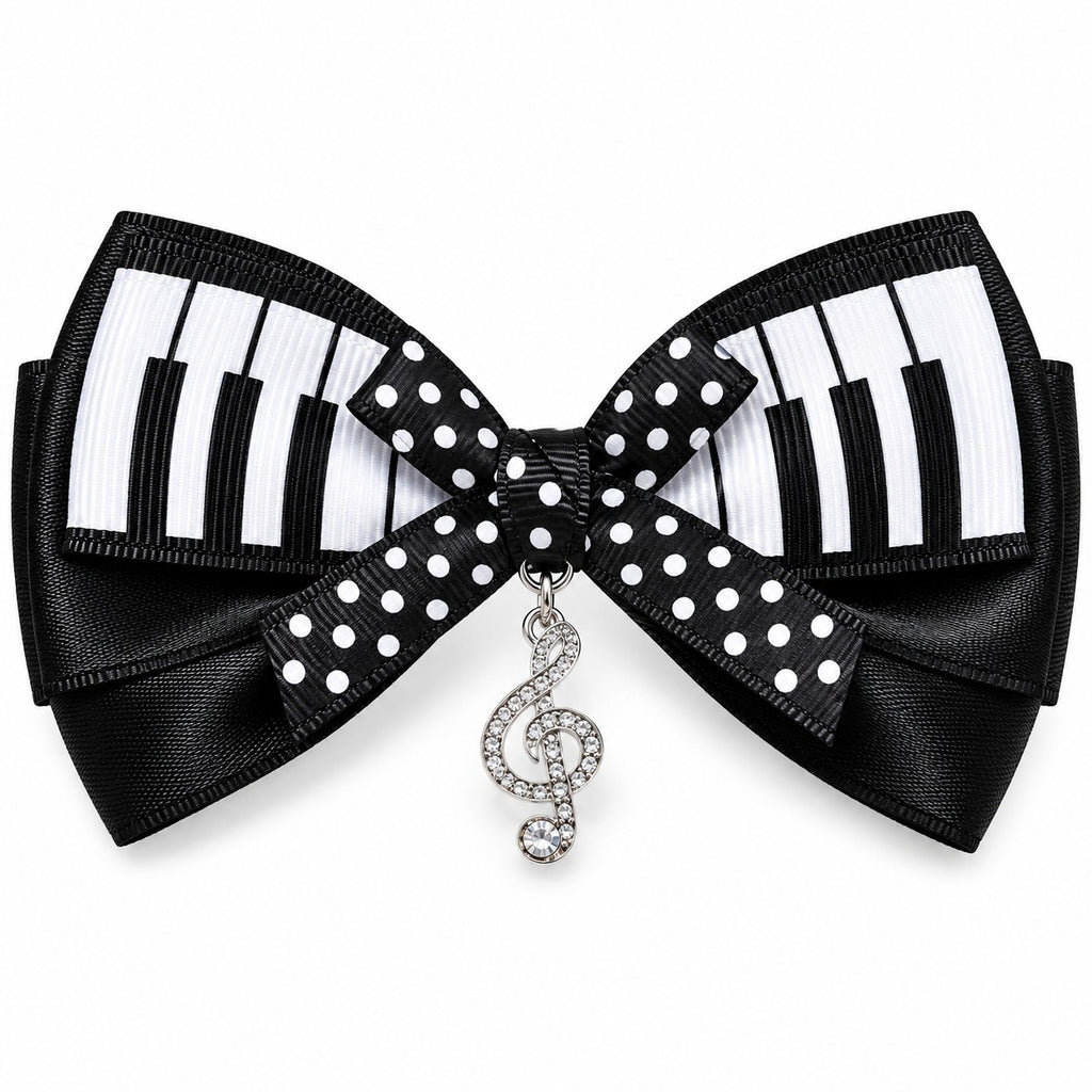 Piano Key Polka Dot Bow Hair Clip