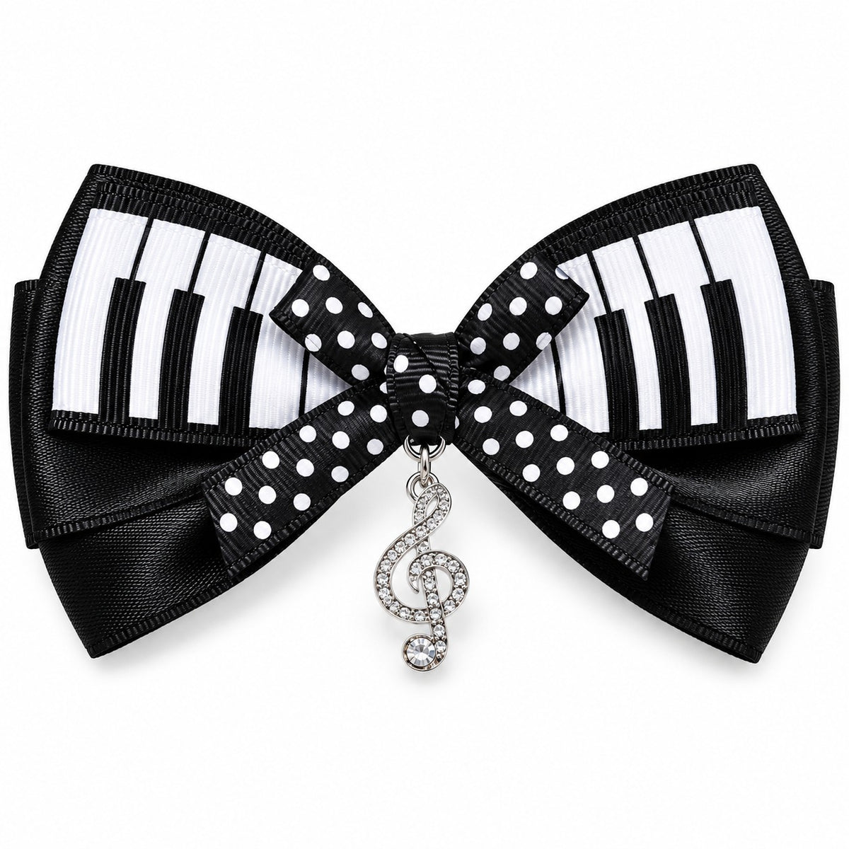 Piano Key Polka Dot Bow Hair Clip
