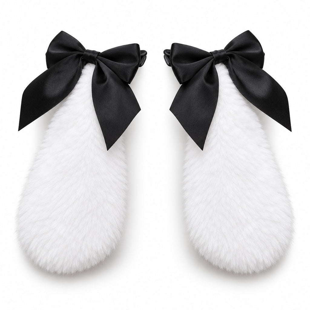 Fluffy Bunny Ear Hair Clips with Bow (Pair)