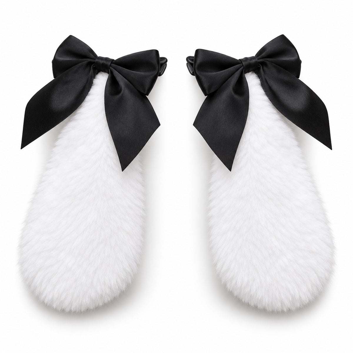 Fluffy Bunny Ear Hair Clips with Bow (Pair)