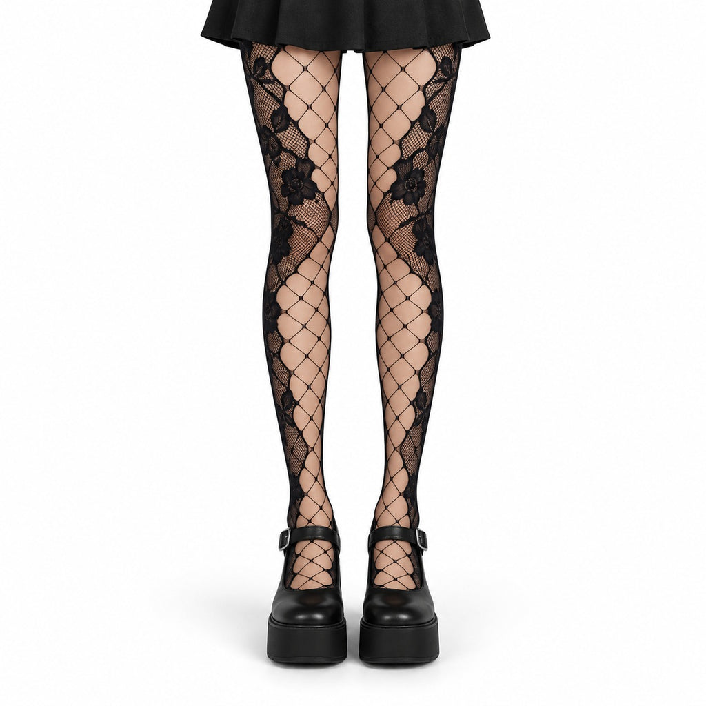 Lace Pattern Fishnet Tights