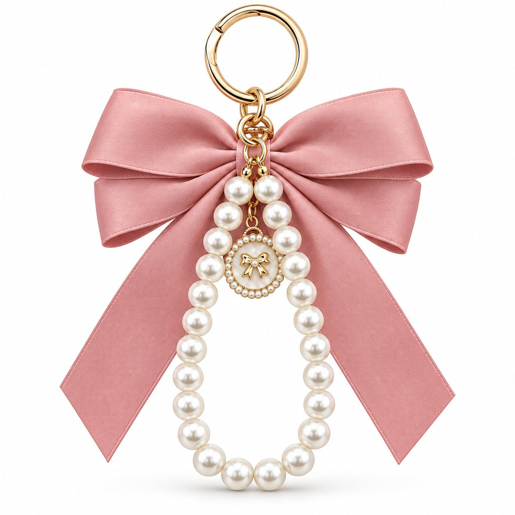 Pearl & Satin Bow Charm Keychain