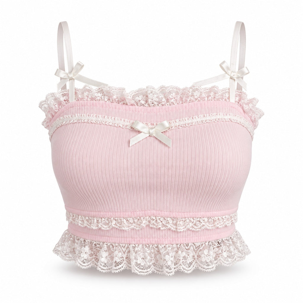Pink Lace Trim Bow Camisole