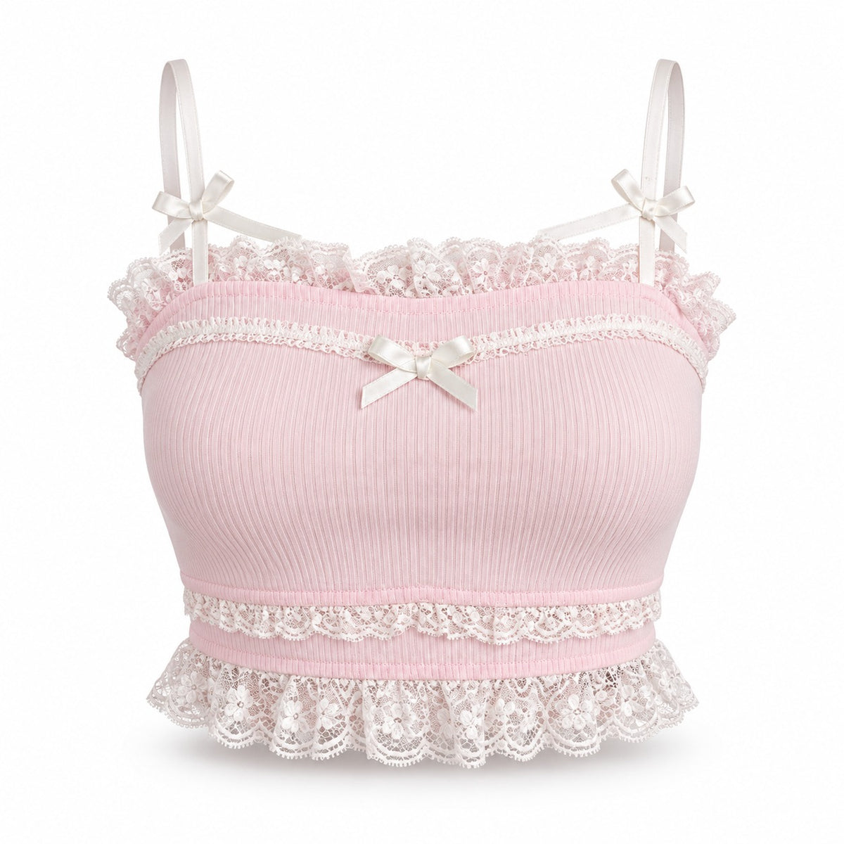 Pink Lace Trim Bow Camisole