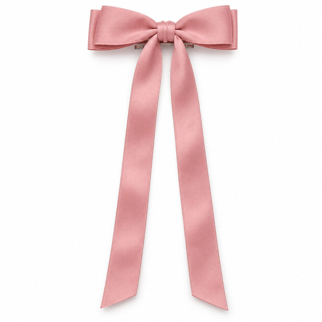 Long Ribbon Pink Bow Hair Clip