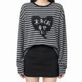 Punk Cat Patch Long Sleeve Striped Tee