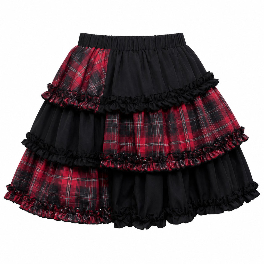 Black & Red Plaid Tiered Lolita Mini Skirt product - AltBrat