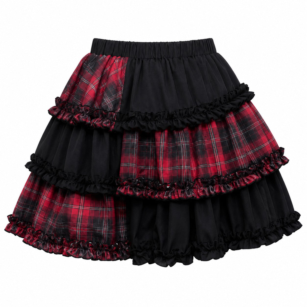 Black & Red Plaid Tiered Lolita Mini Skirt product - AltBrat