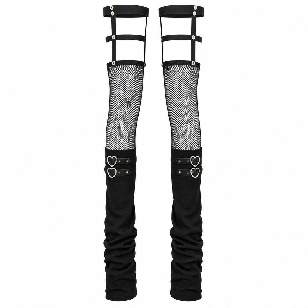 Fishnet Flare Leg Warmers with Heart Buckles - AltBrat