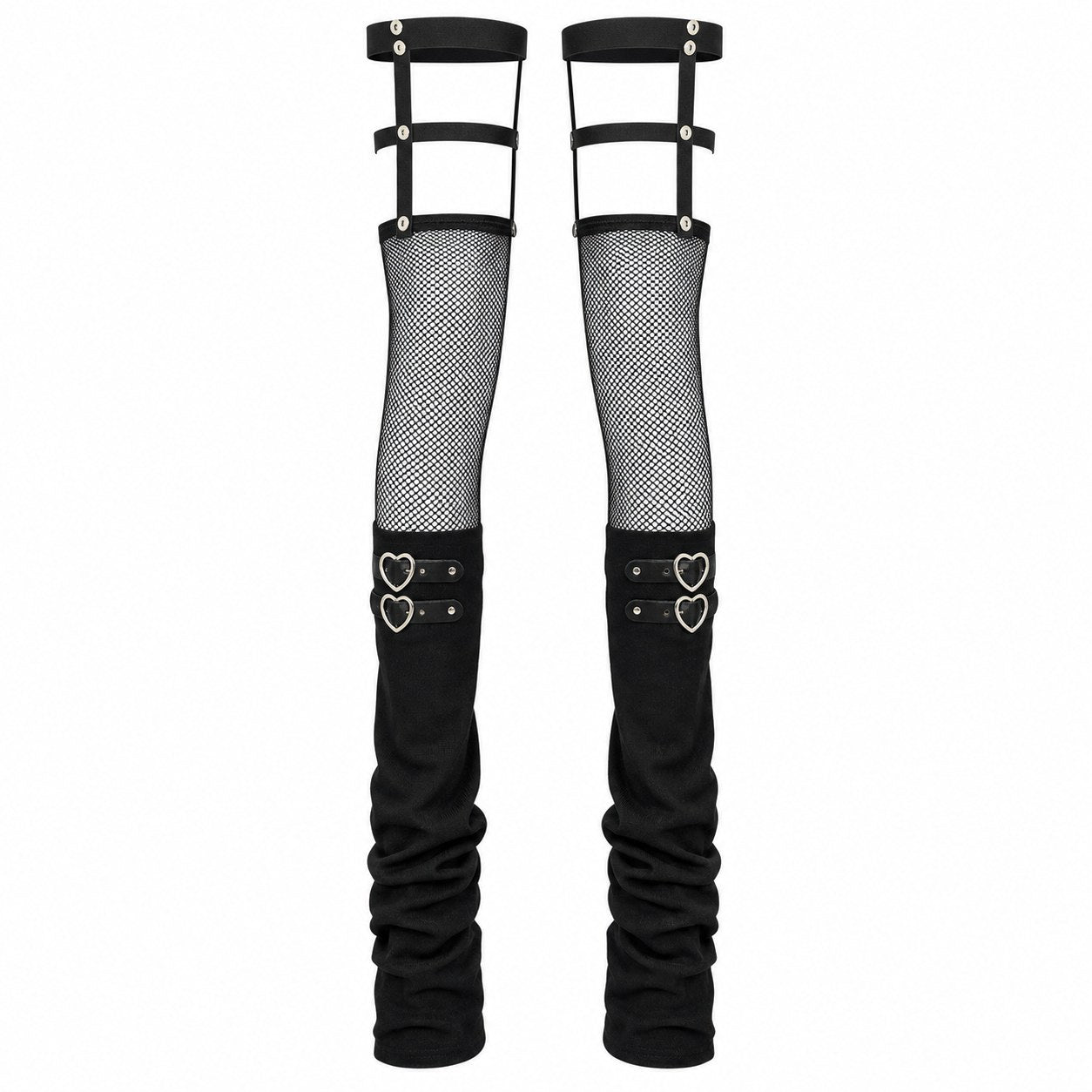 Fishnet Flare Leg Warmers with Heart Buckles - AltBrat