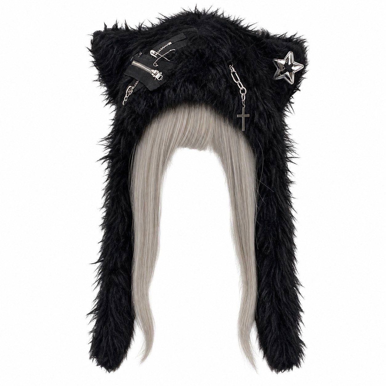 Fuzzy Bear Ear Hat with Pins & Charms - AltBrat