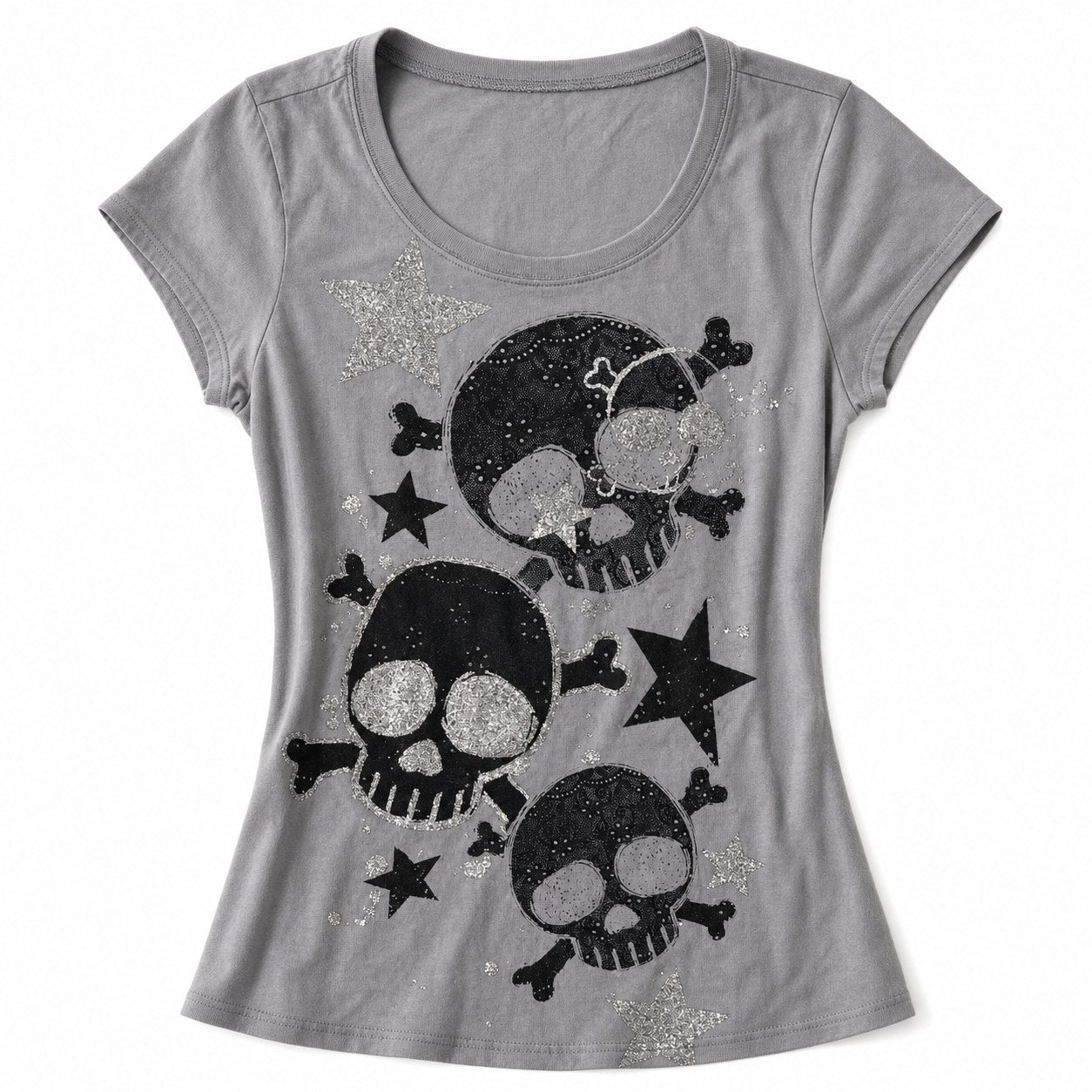 Skull, Crossbones & Stars Print Cap Sleeve Tee - AltBrat