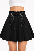 Heart Buckle Lace-Up Flared Mini Skirt - AltBrat