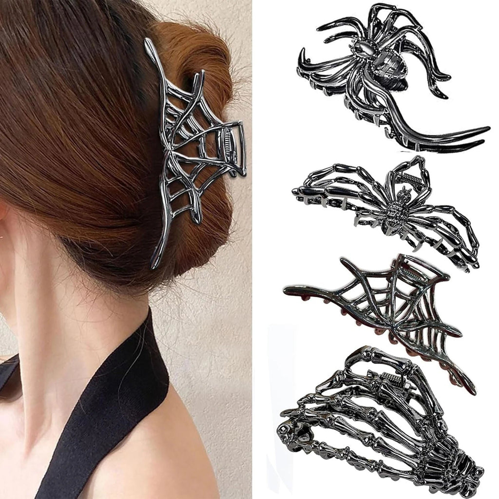 Punk Halloween Spider Skeleton Hand Hair Claw Clips for Women Metal Shark Clamp Gothic Crab Holiday Hair Accessories Gir - AltBrat
