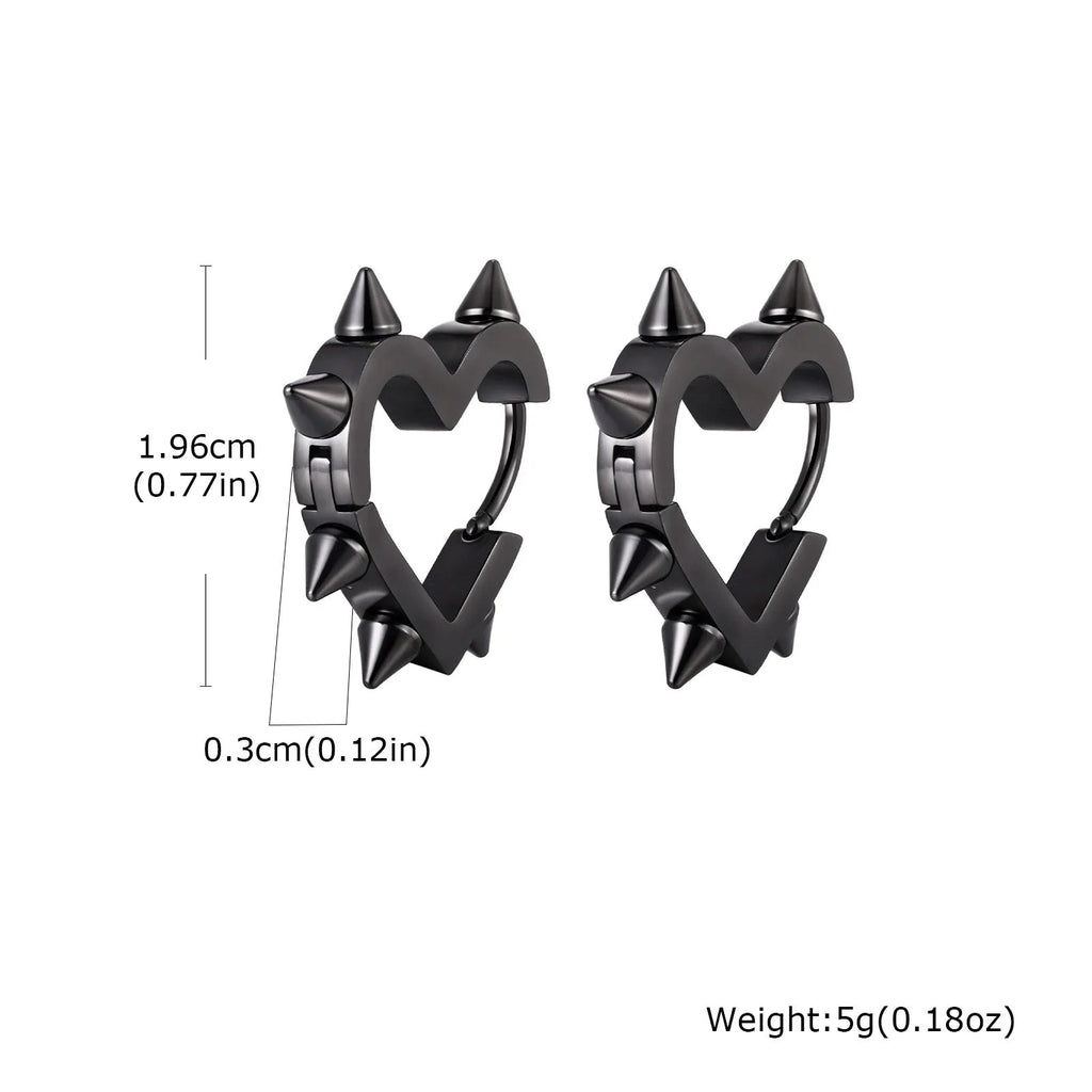 Creative Gothic Punk Rivet Heart Hoop Earrings, Stainless Steel Geometric Piercing Earrings, Unique Cool Jewelry for Par - AltBrat